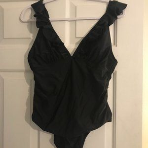 Brand New!   Black Ruffle Top One Piece Swimsuit